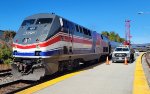 AMTK 160, the Pepsi can unit, on train 151 arrives Lynchburg with drill apparatus on the platform, reportedly taking soil samples